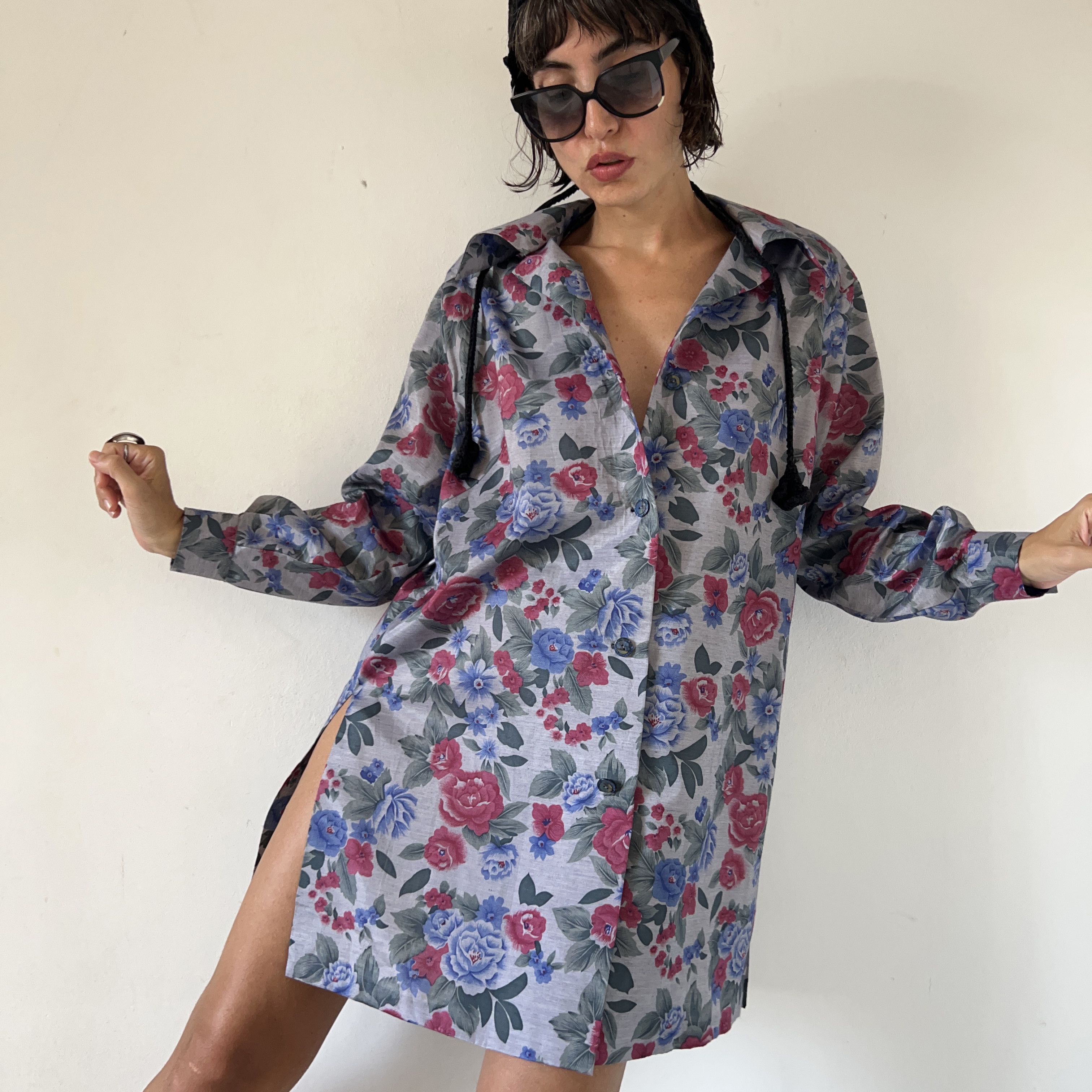 Vintage Vintage 90s Floral Satin Blaze Size L / US 10 / IT 46 - 2 Thumbnail