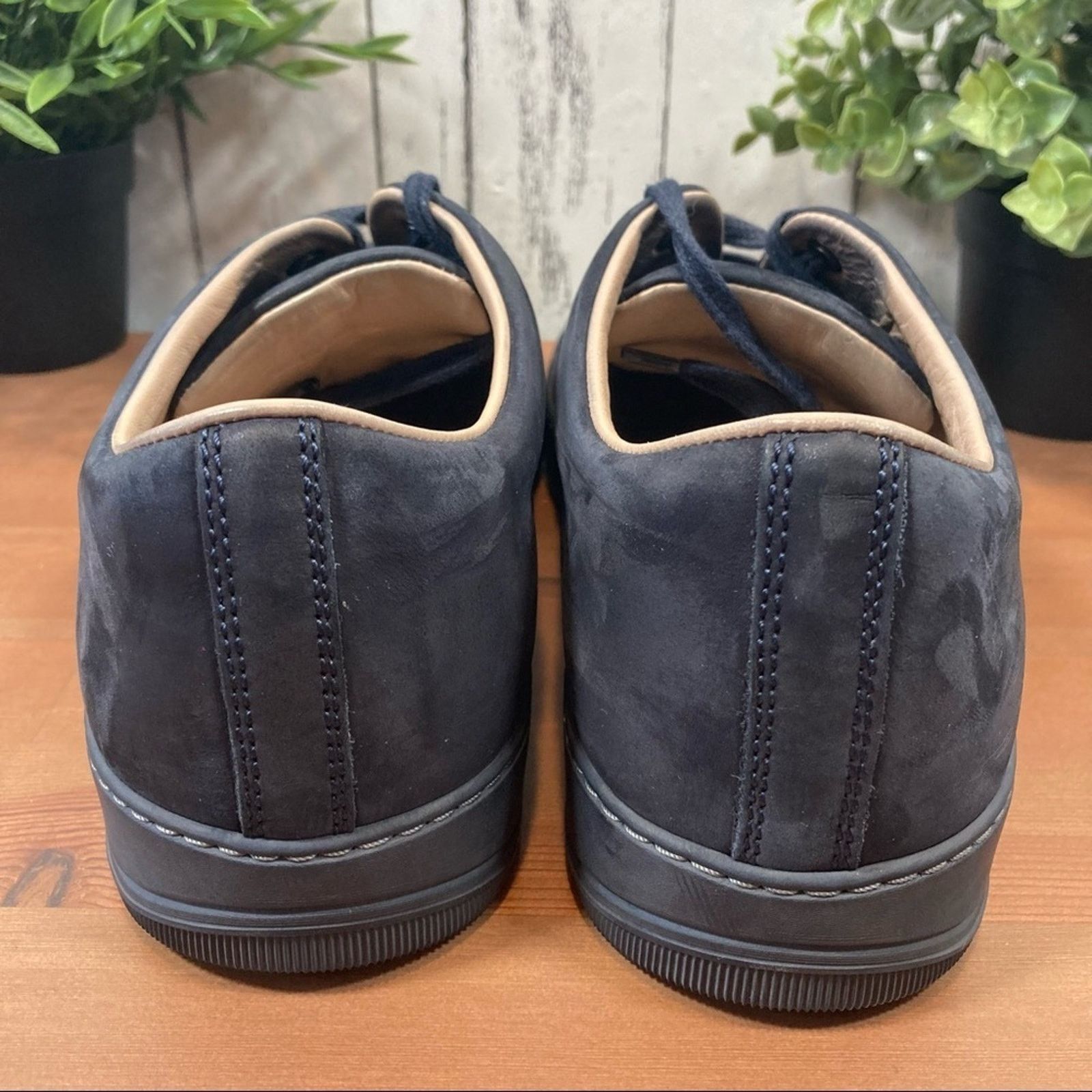 Lanvin Men's Dark Blue Calfskin Low Top Sneakers Size 8