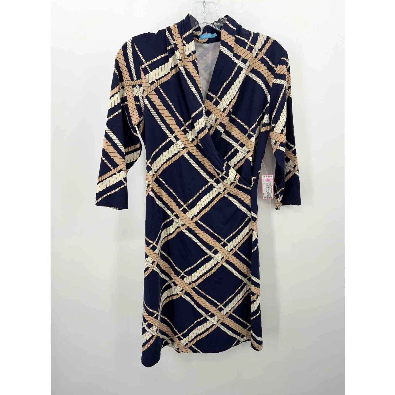 VINTAGE Pre-Owned J Mclaughlin Navy Size XS Printed Shift Knee Length Long Sleeve Dress
