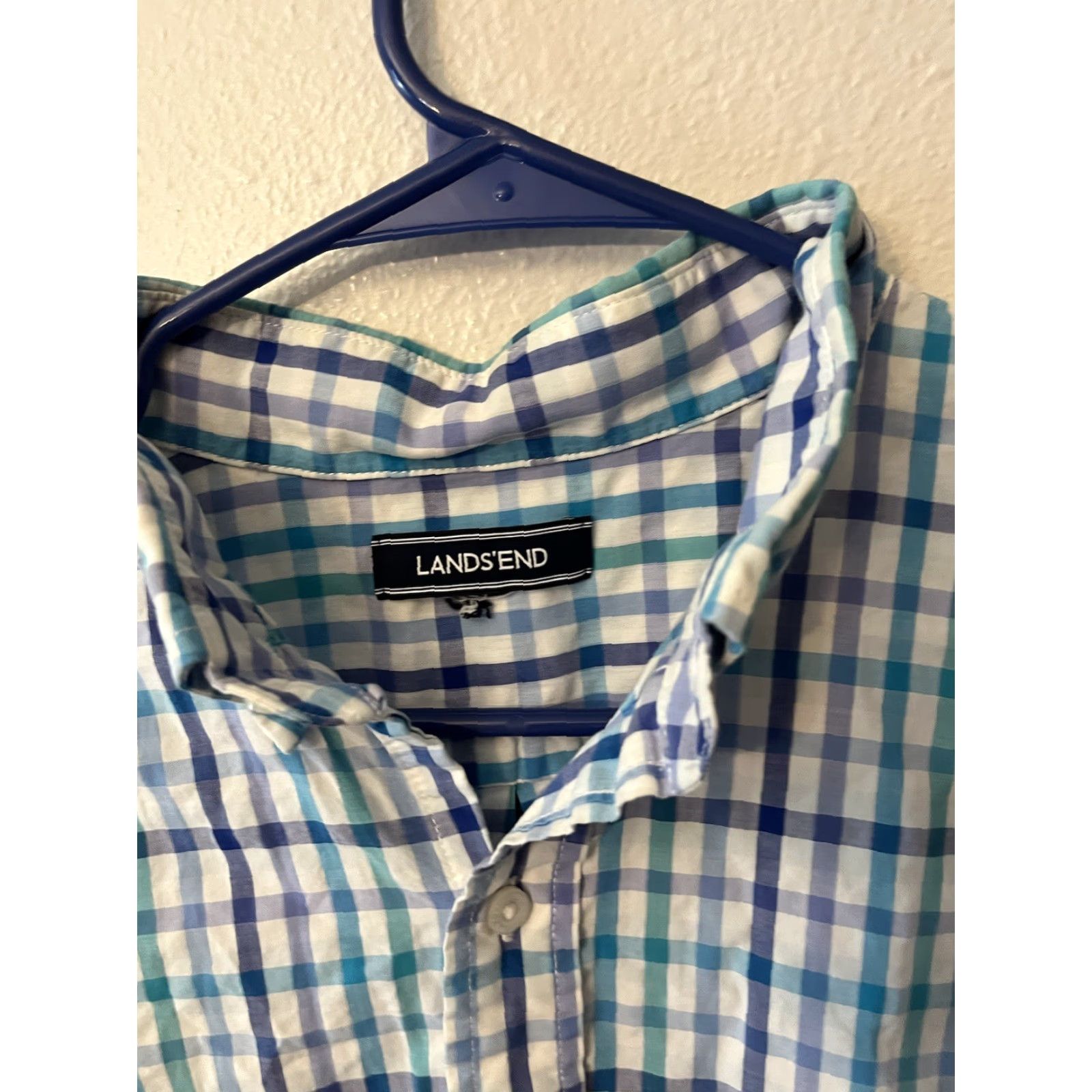 Lands' End VINTAGE Lands' End Button-Down Shirt Men Large Blue Gingham Short Sleeve 16.5" Plaid Casual Cotton Mens Size US L / EU 52-54 / 3 - 3 Thumbnail