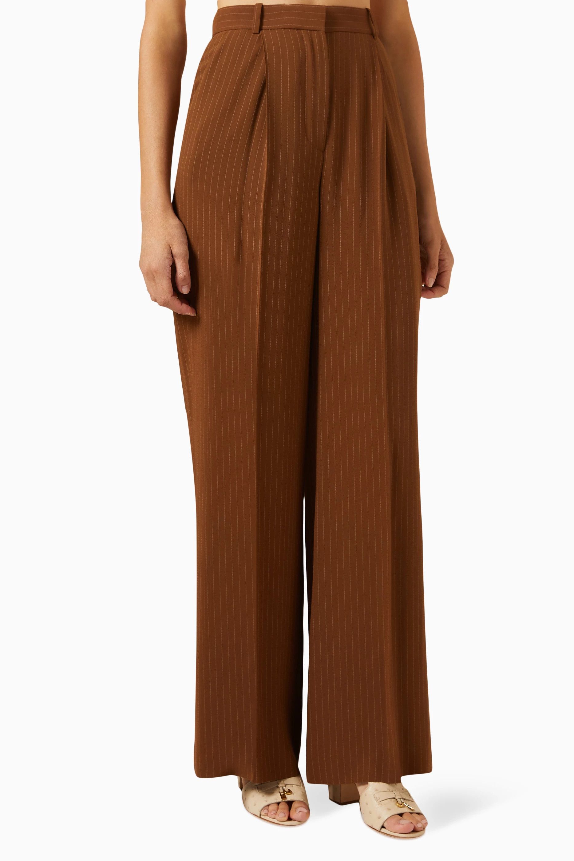 Loro Piana o1srvl11e0824 Jail Chalk Stripes Silk Trouser in Brown Size 28" / US 6 / IT 42 - 2 Thumbnail