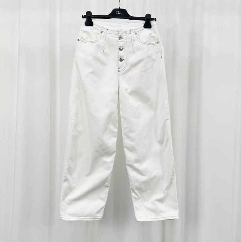 Maison Margiela Maison Margiela White Denim Logo Trousers for Women 0089 Size 23" - 1 Thumbnail