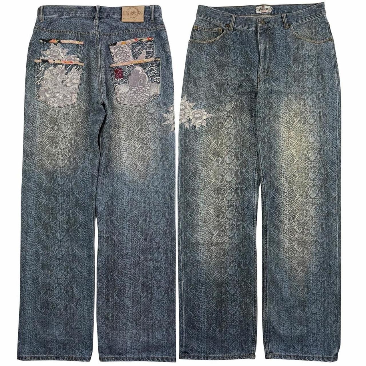 Karakuri Tamashii Karakuri Tamashii Embroidered Koi Japanese Jeans Waist 35 Size US 35 - 1 Thumbnail