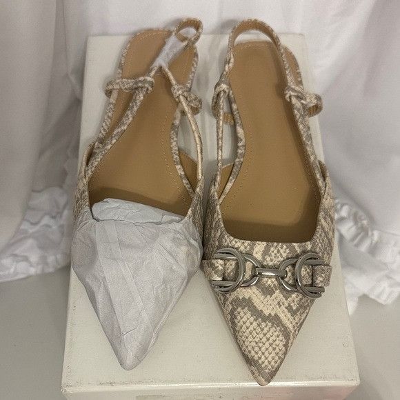 Other JustFab Beige Snake Print Slingback Flats Size US 7.5 / IT 37.5 - 4 Thumbnail