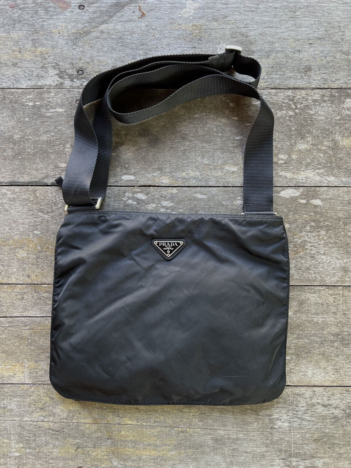 2000S Prada Crossbody Bag Y2K Sling Tessuto Bag in Black, Men's