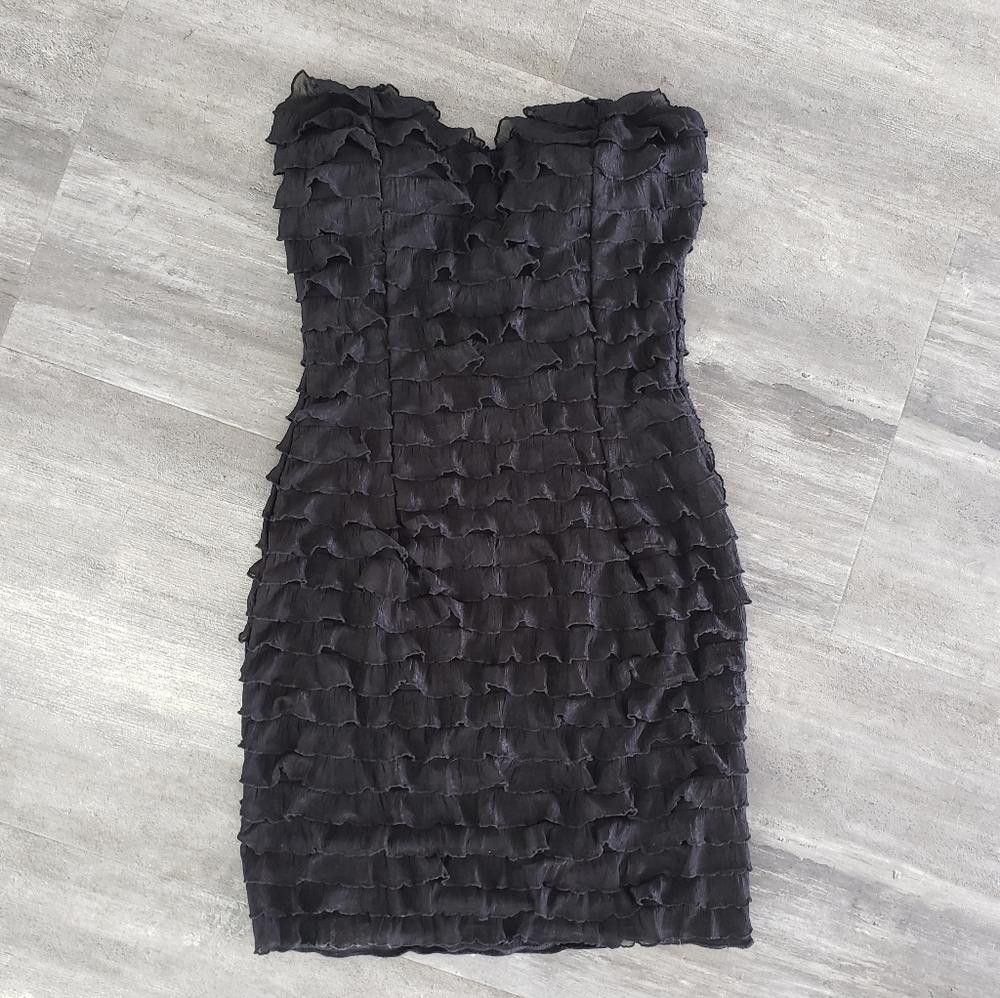 Designer Black Ruffle Detailed Mystic Bustier Mini Size S / US 4 / IT 40 - 1 Thumbnail