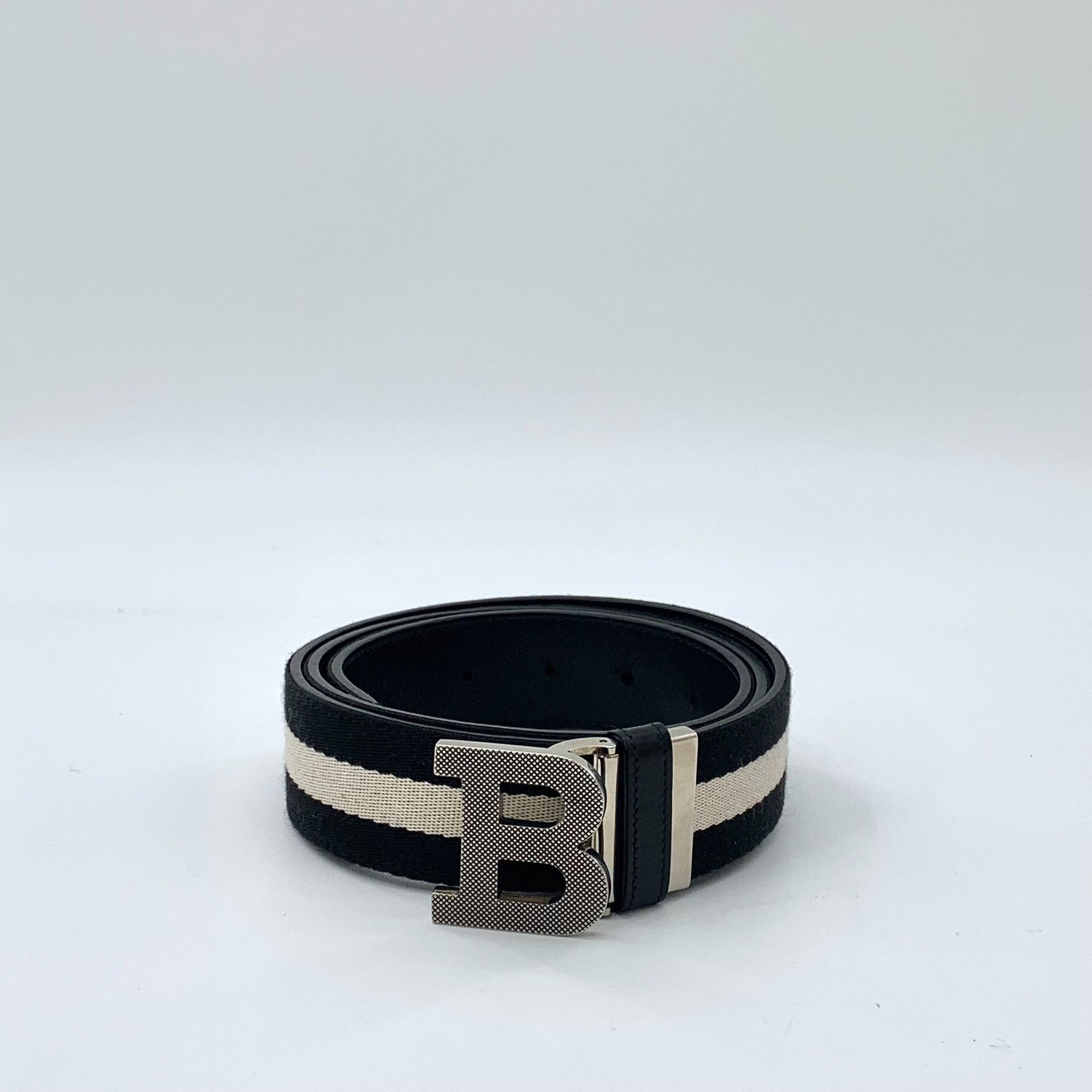 Bally Bally Black Striped Logo Smooth Buckle Belt Size ONE SIZE - 1 Thumbnail