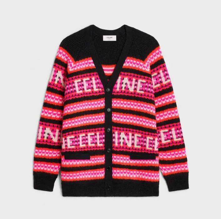 image of Celine O1W1Db10324 Embroidered Cardigan In Fuchsia, Men's (Size Medium)
