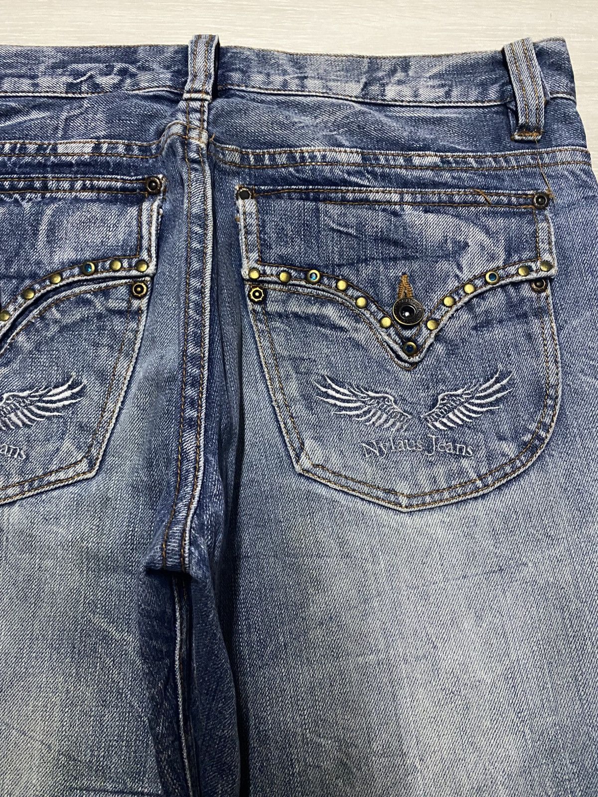 Tornado Mart 💥Flare💥Nylaus Distressed Denim Twist leg Pants Size US 32 / EU 48 - 12 Thumbnail