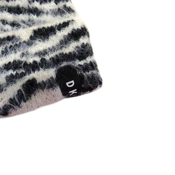 DKNY DKNY Fuzzy Animal Print Beanie Black and White Size ONE SIZE - 4 Thumbnail