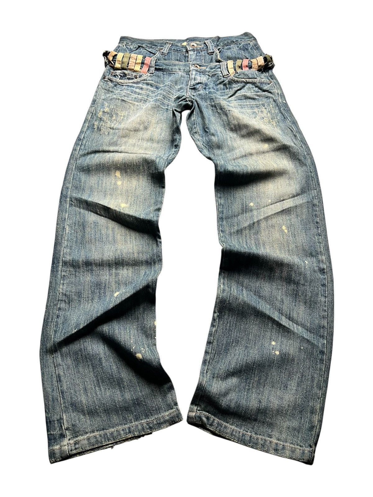PPFM Gumu Japan Mudmax Double Waist Flared Jeans Size US 31 - 1 Thumbnail