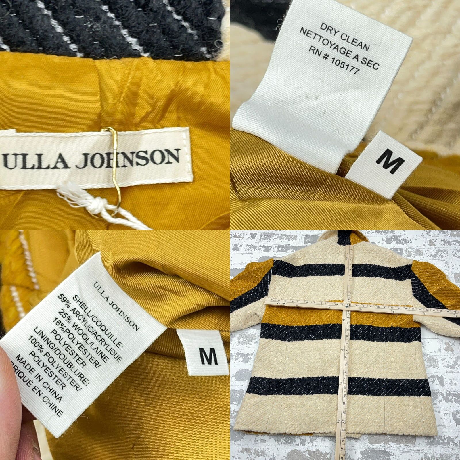 Ulla Johnson Ulla Johnson Emery Coat Women Medium Yellow Striped Button Front Pea Coat Fall Winter Casual Size M / US 6-8 / IT 42-44 - 8 Thumbnail