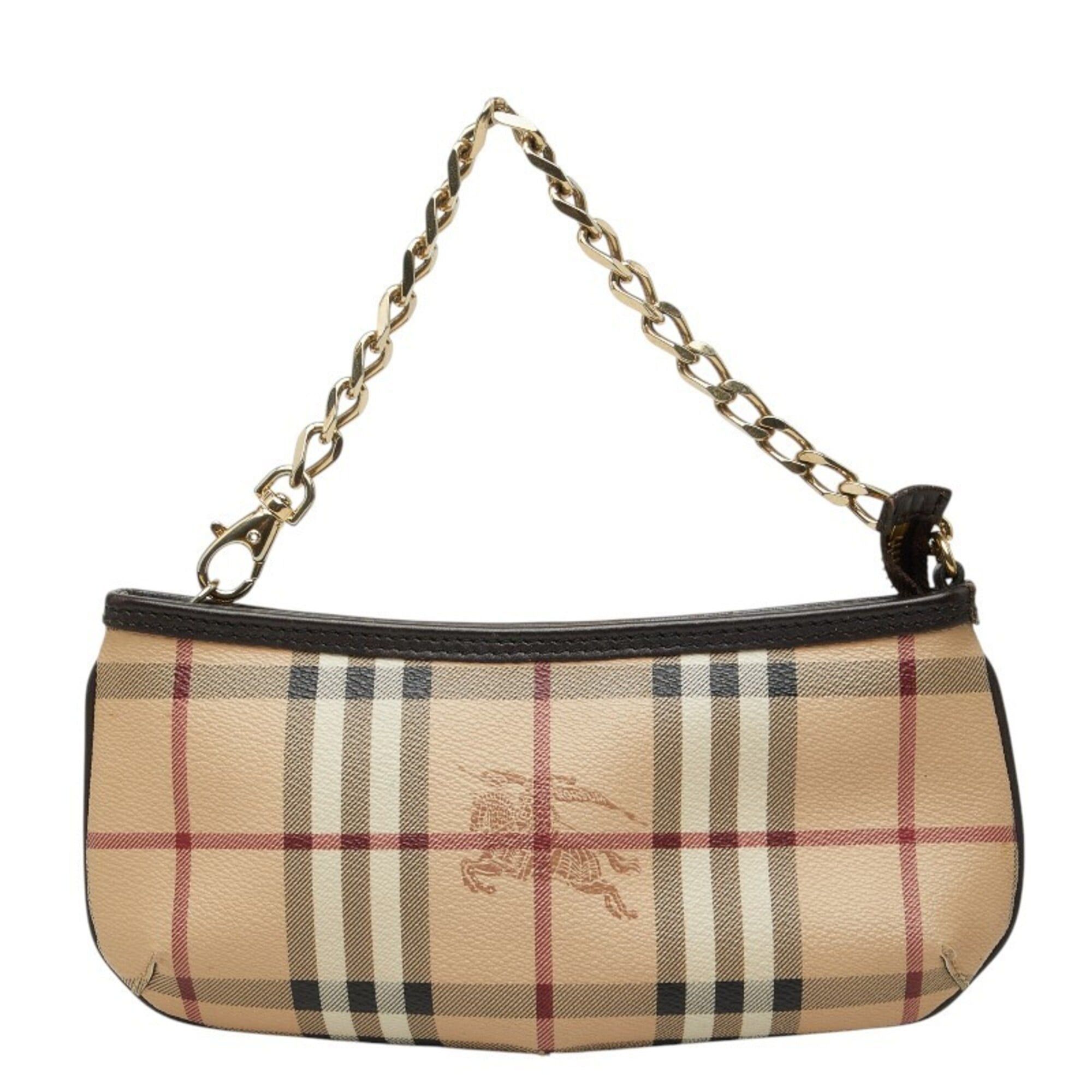 Burberry Burberry Nova Check Shadow Horse Chain Handbag Pouch Beige Brown Leather Women's BURBERRY Size ONE SIZE - 1 Thumbnail