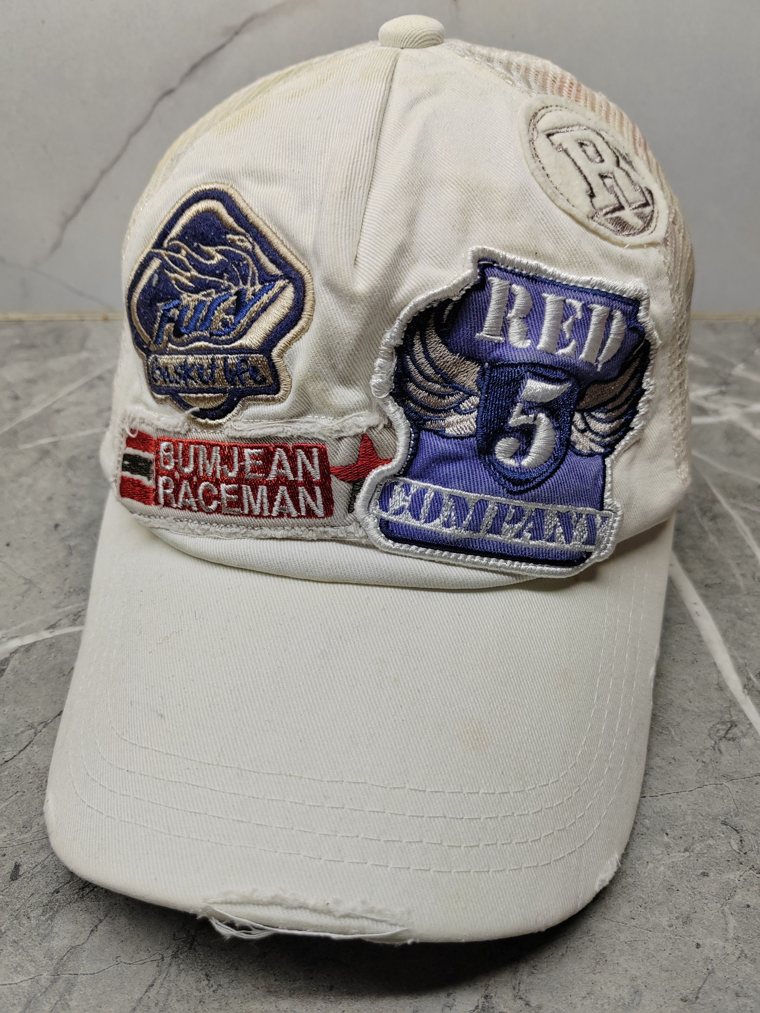 Vintage Patch Style Red Company Distressed Style Trucker Cap