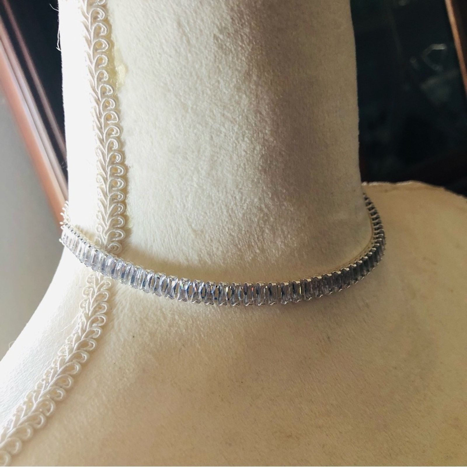 Jewelry Ladies clear baguette silver plated tennis necklace Size ONE SIZE - 10 Thumbnail