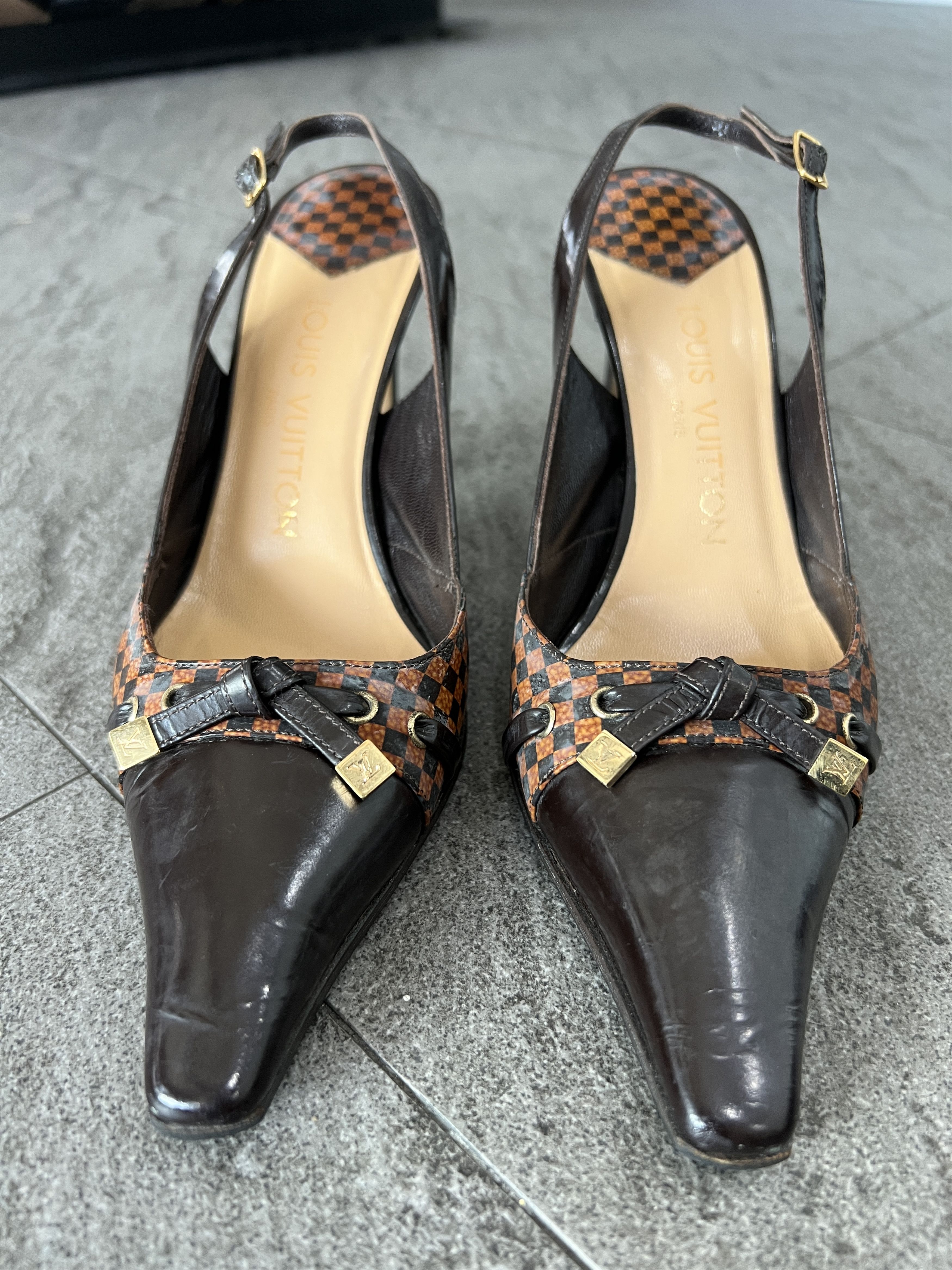 Louis Vuitton Louis Vuitton Damier Slingback Heels Brown 37.5 Size US 7.5 / IT 37.5 - 5 Thumbnail