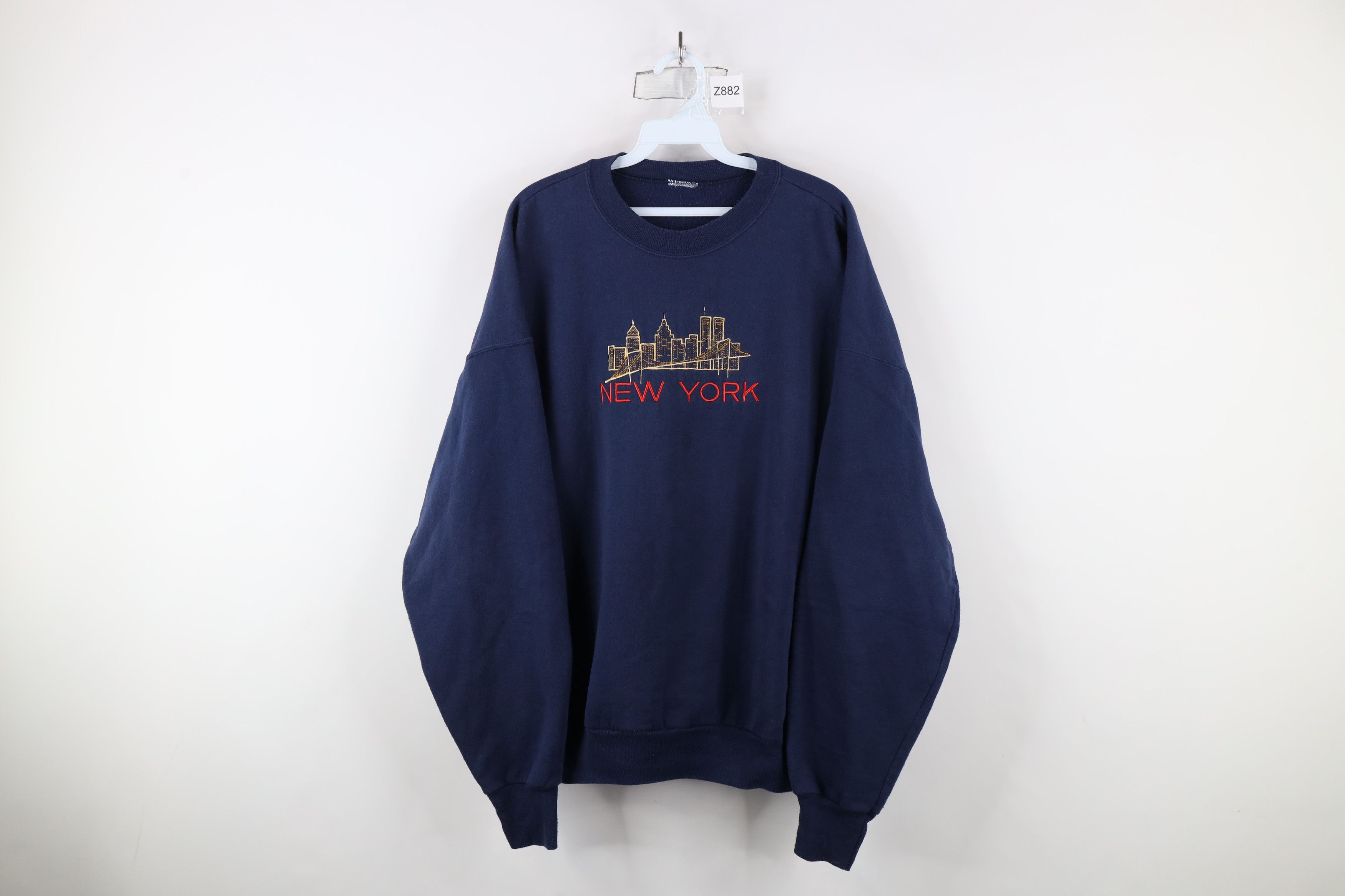 Vintage Vintage 90s Streetwear Spell Out New York Sweatshirt Blue Size US XXL / EU 58 / 5 - 1 Thumbnail