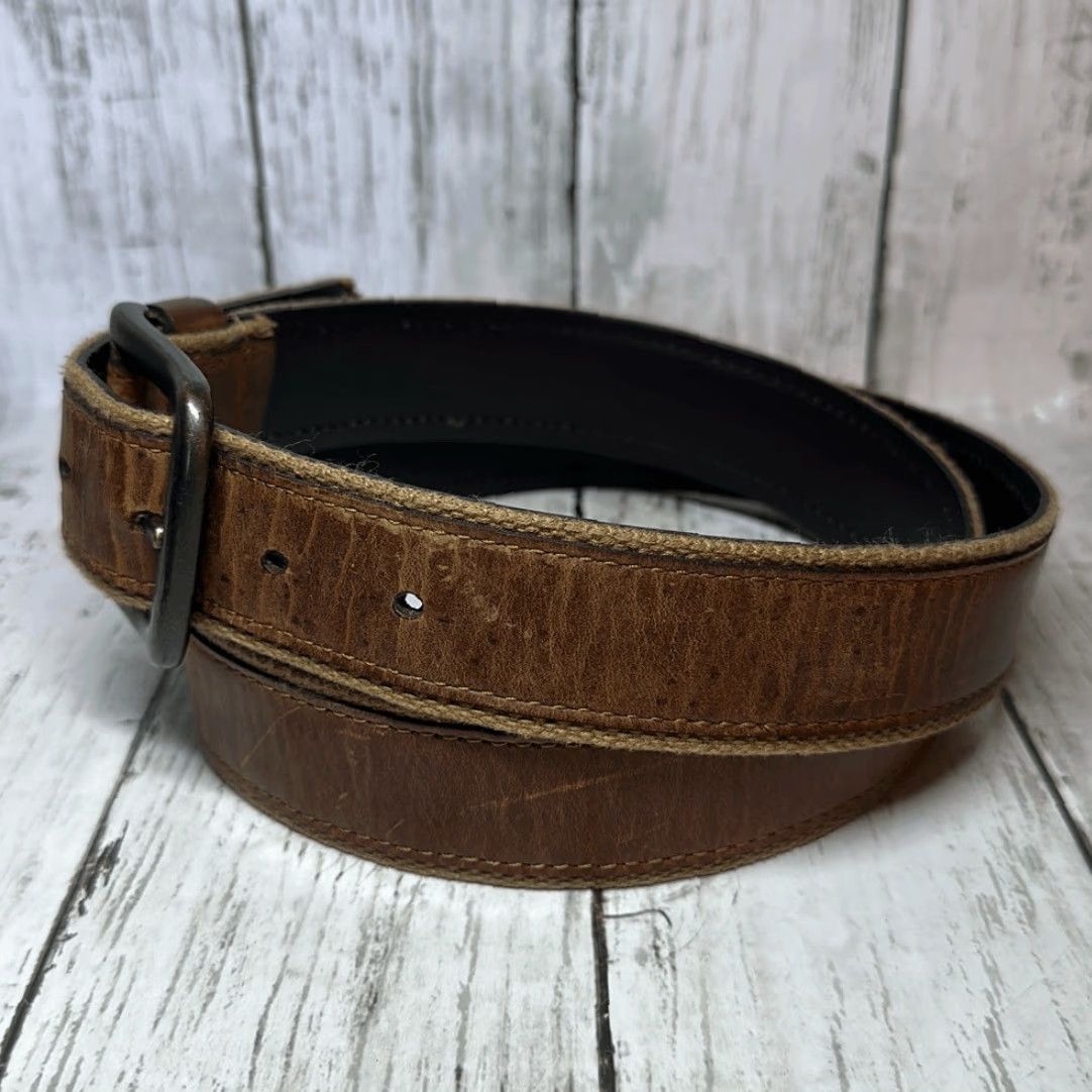 Vintage VINTAGE BILL ADLER Belt Brown Leather Canvas Trim Size 40 Mens Belt Brown 40 1.5” W 45” L 40 Mens Size 40 - 3 Thumbnail