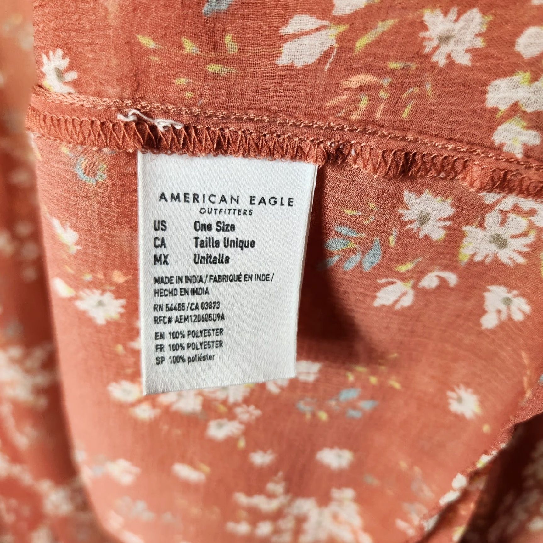 American Eagle Outfitters American Eagle Womens Ditsy Floral Kimono Duster-Size O/S Blouse Orange Short Sleeve Dolman Sleeve Polyester Lightweight Size ONE SIZE - 3 Thumbnail