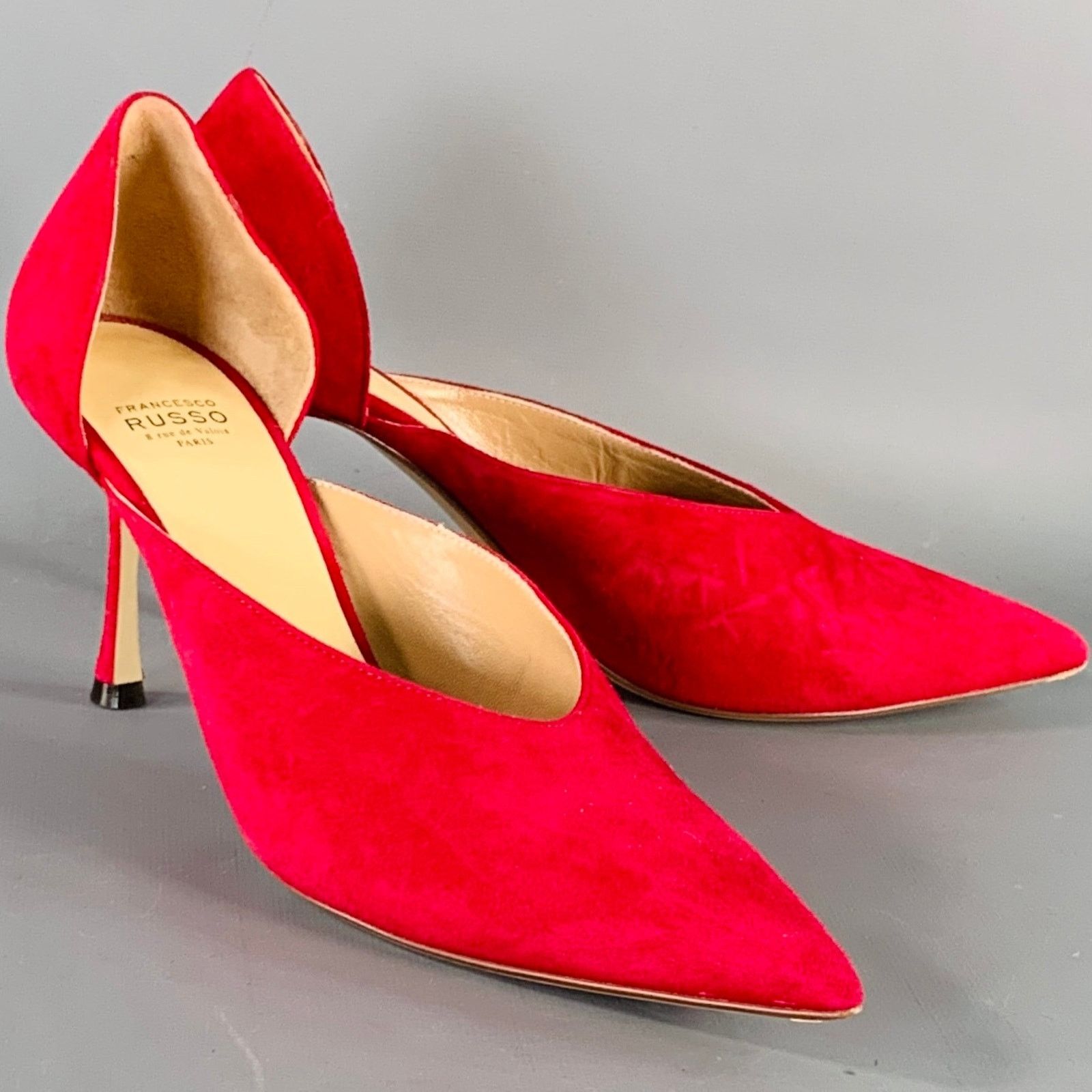 Other FRANCESCO RUSSO Size 7 Red Suede Pointed Toe D'Orsay Pumps Size US 7 / IT 37 - 1 Thumbnail