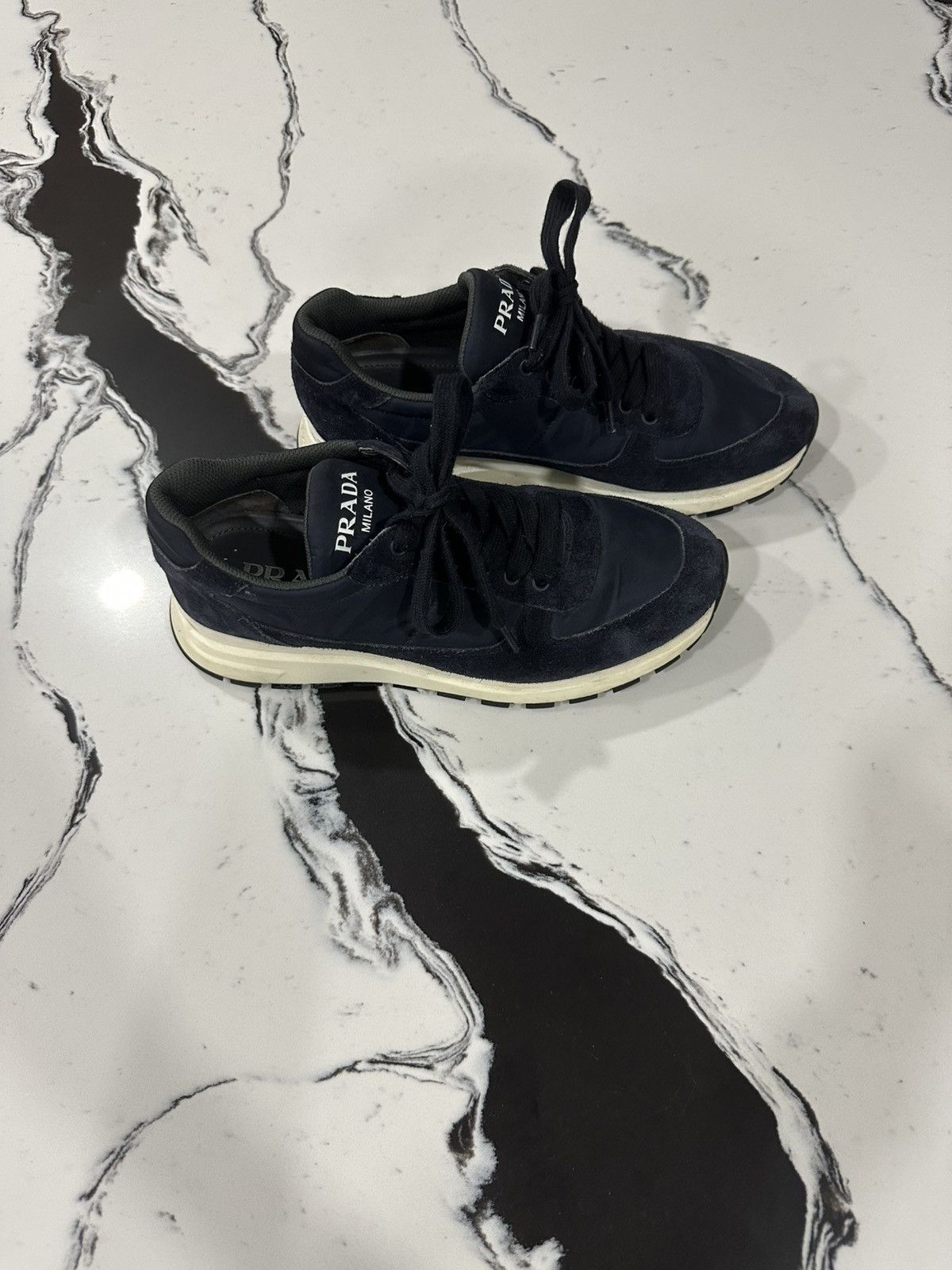 Prada Prada navy blue suede sneakers Size US 7.5 / EU 40-41 - 2 Thumbnail