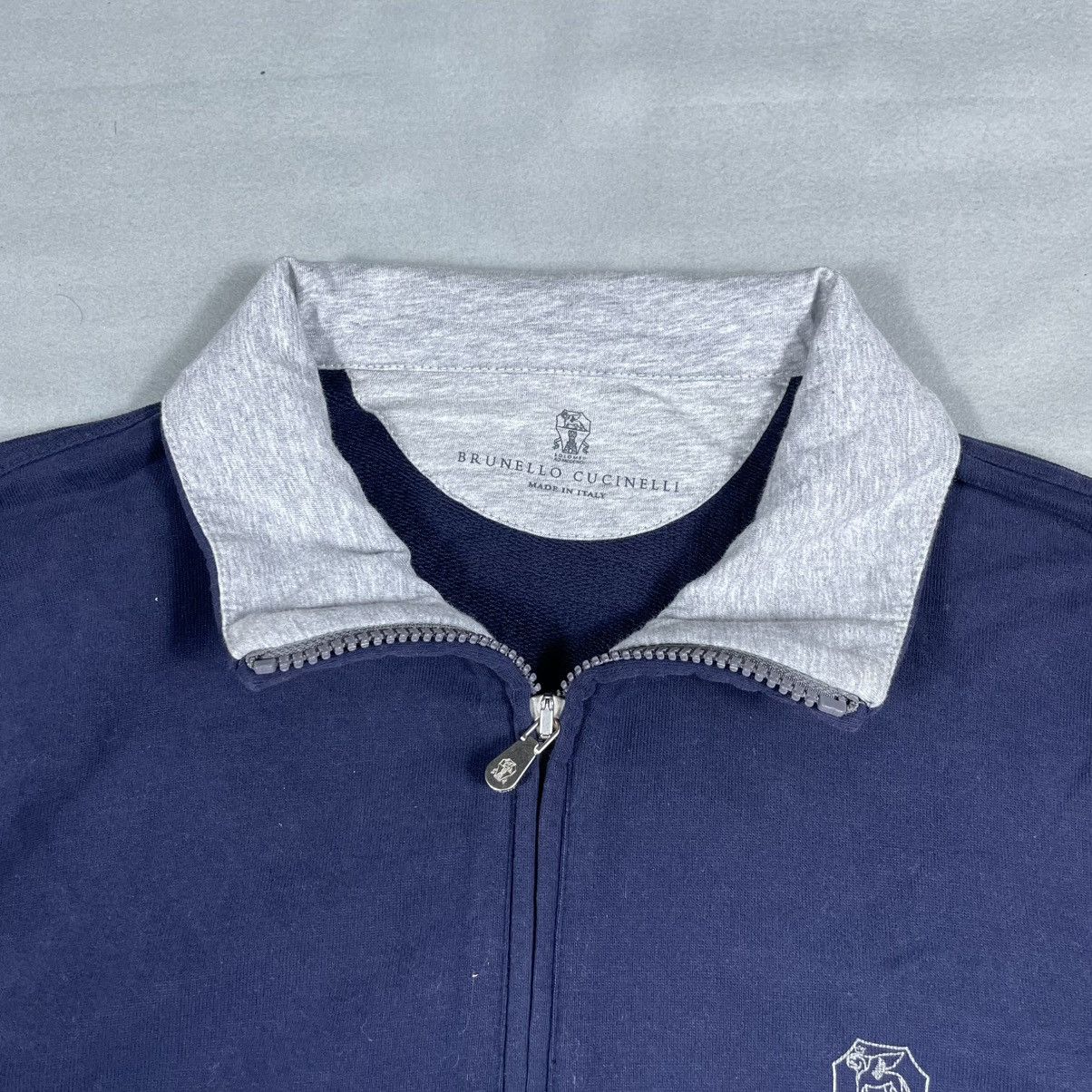 Brunello Cucinelli Logo-Print Two-Tone Cotton-Jersey Half-Zip Sweatshirt - Blue Size US XS / EU 42 / 0 - 5 Thumbnail