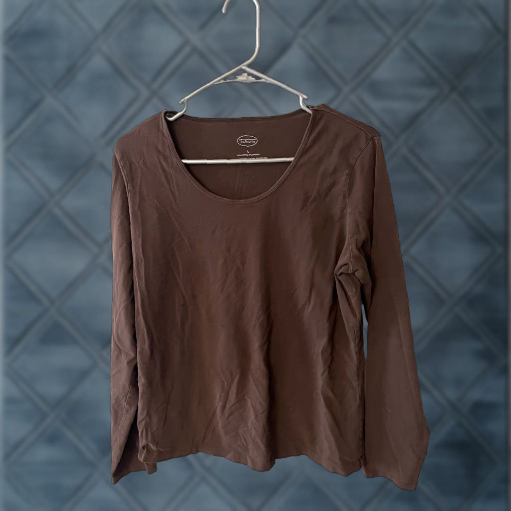 Talbots VINTAGE Talbots Round Tee Shirt Women L Brown Long Sleeve T-Shirt 100% Cotton Adult Large Brown Womens Size L / US 10 / IT 46 - 1 Thumbnail