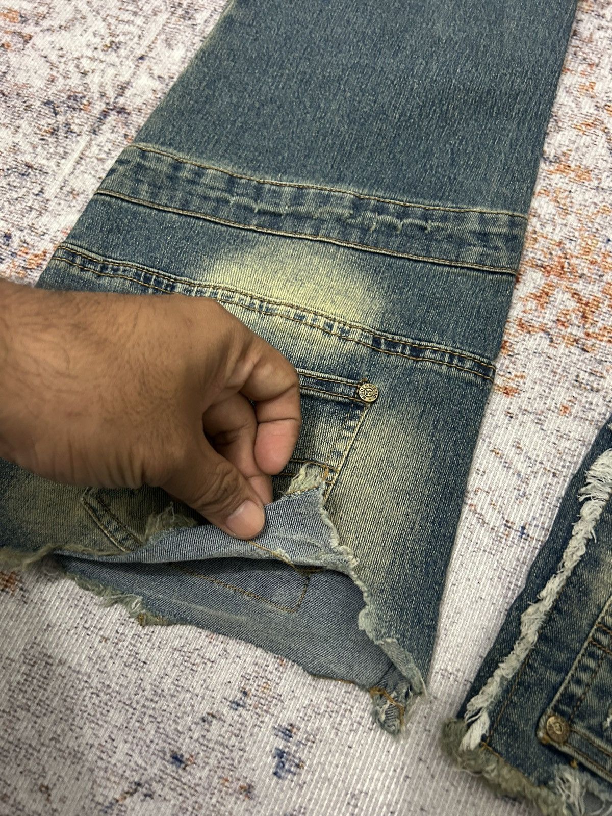 If Six Was Nine Modernistic Acid Wash Multi Pocket Flare Jeans Size US 28 / EU 44 - 10 Thumbnail