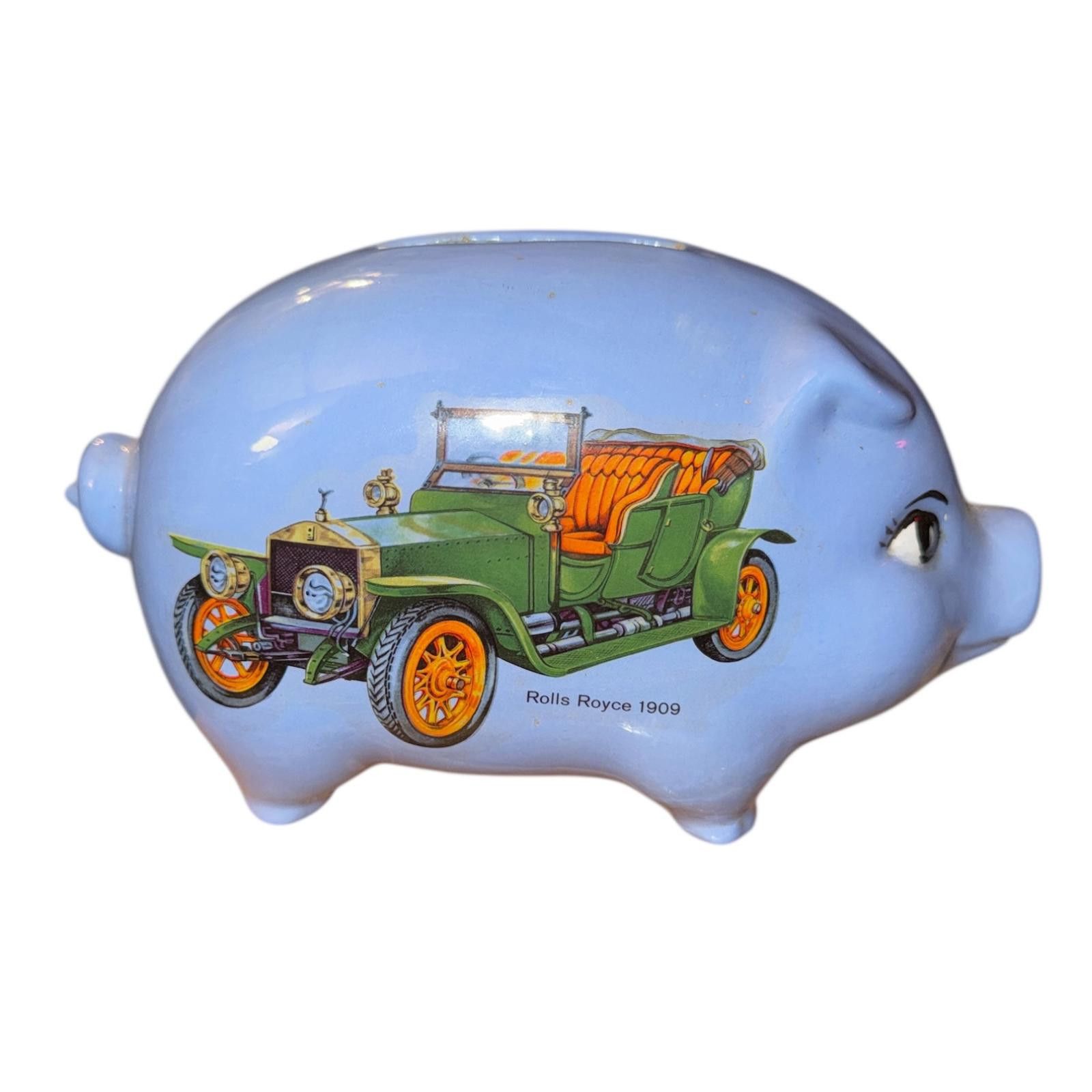 Unknown London Vintage Blue Piggy Bank with Classic Car Designs Size ONE SIZE - 1 Thumbnail