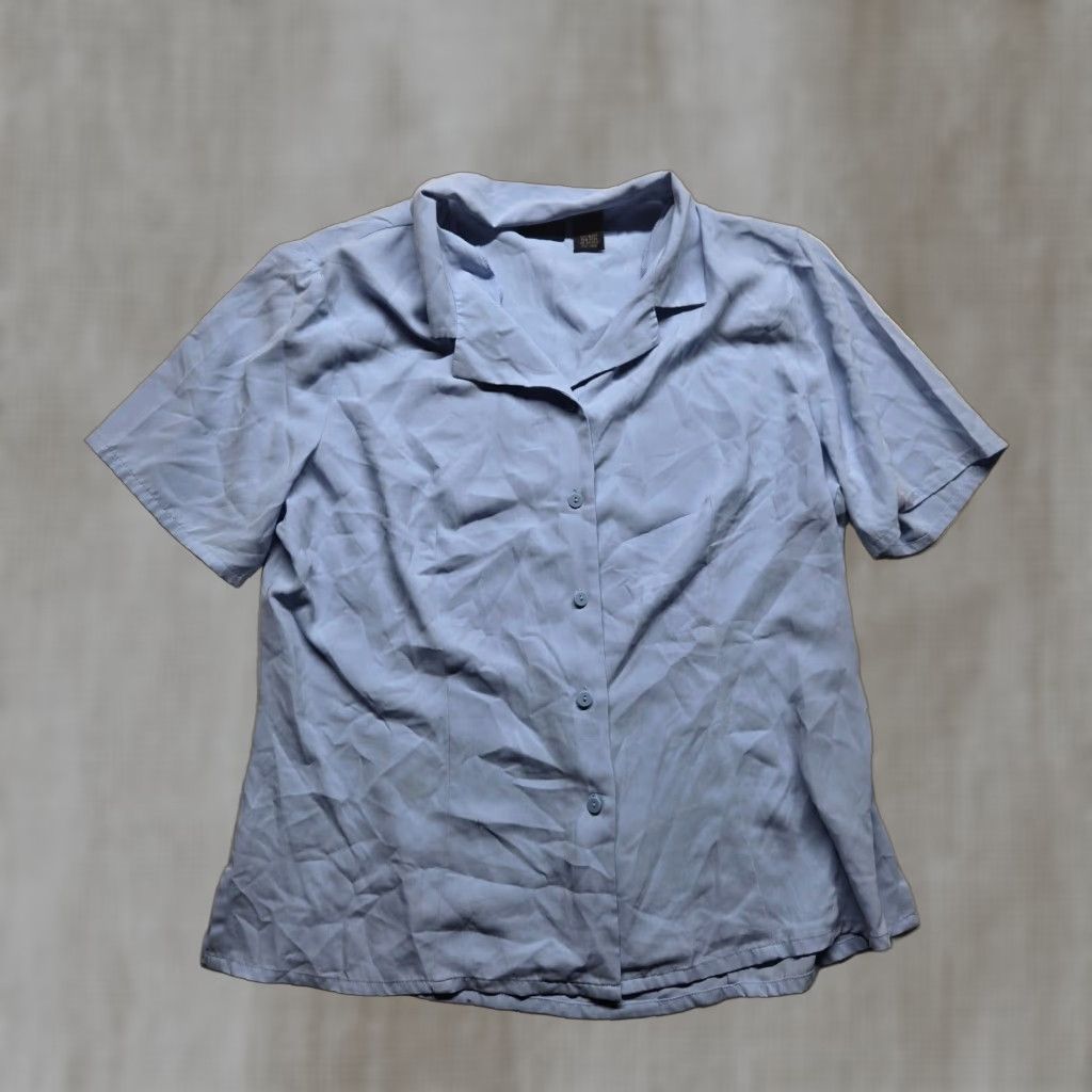 Vintage Laura Scott Blue Button Up Short Sleeve Blouse Women's 14 Size XL / US 12-14 / IT 48-50 - 1 Thumbnail