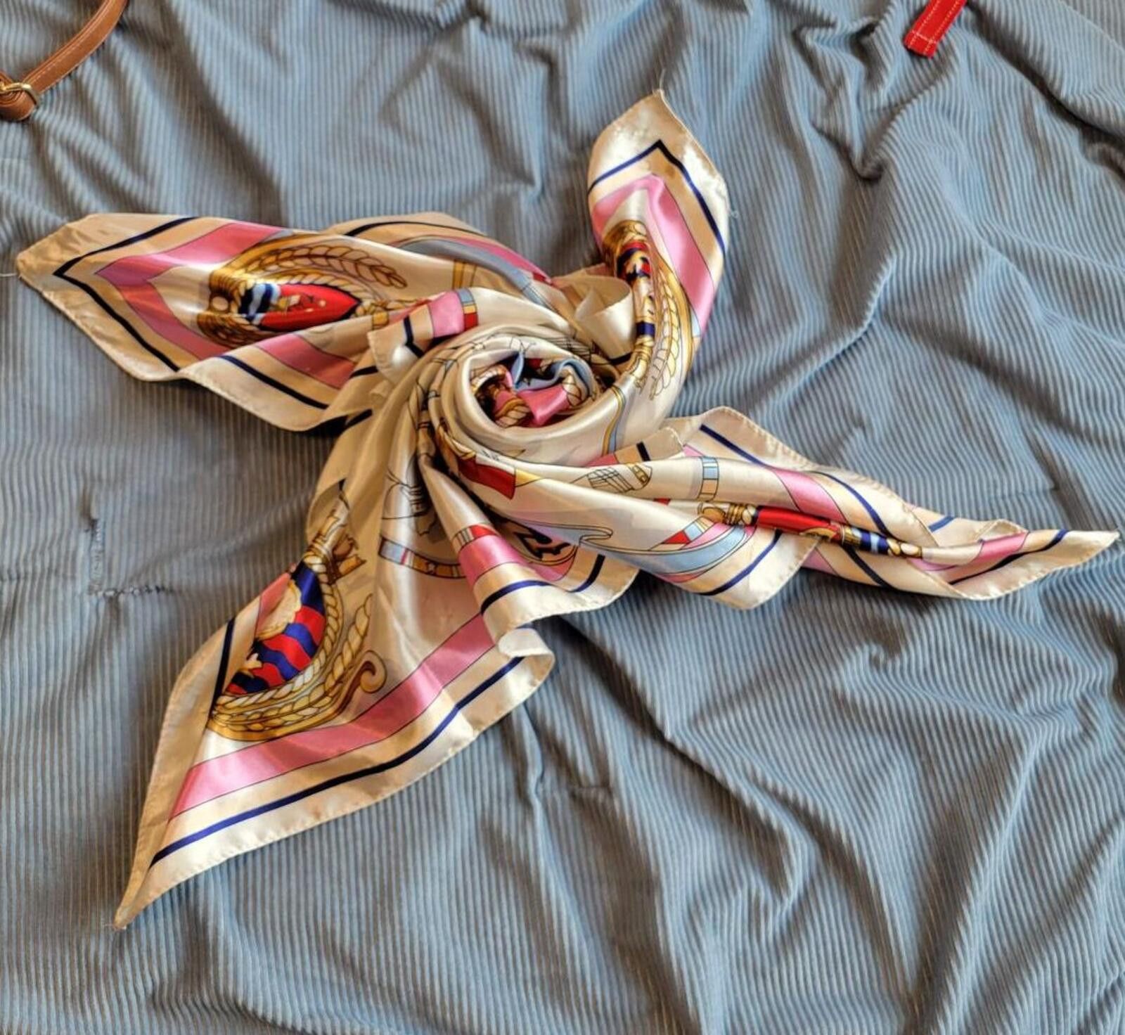 Unknown London Vintage Nautical Print Silk Scarf with Pink and Gold Accents Size ONE SIZE - 2 Thumbnail