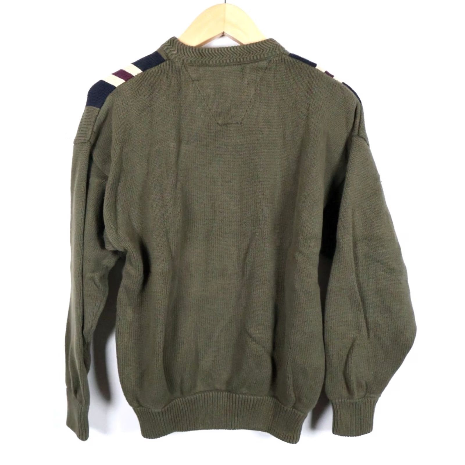 Olive VTG 90s Striped Pattern Sweater Men's Large Olive Green Chunky Cotton Knit Size US L / EU 52-54 / 3 - 2 Thumbnail