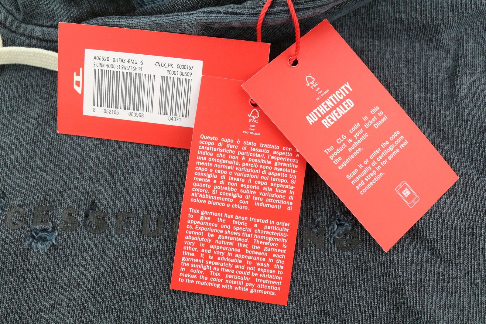 Diesel S-Ginn-Hood-E1 Men Hoodie S Washed Grey Distress 41050 Size US S / EU 44-46 / 1 - 6 Thumbnail