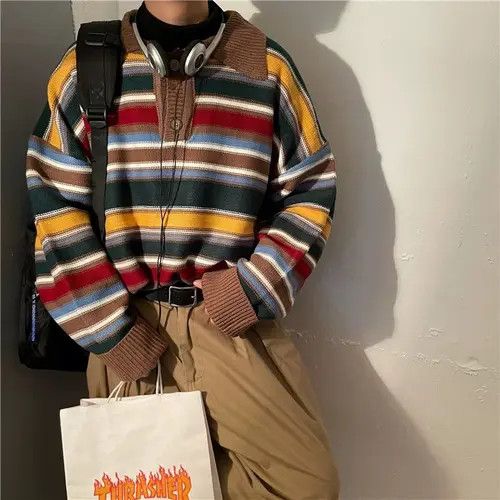 Japanese Brand Rainbow striped turtleneck sweater Size US L / EU 52-54 / 3 - 3 Thumbnail