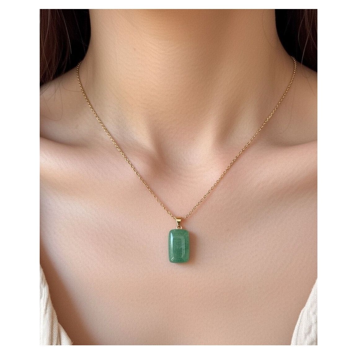 Other Tested Gemstone – Jadeite on 18" Gold Plated Necklace Size ONE SIZE - 1 Thumbnail