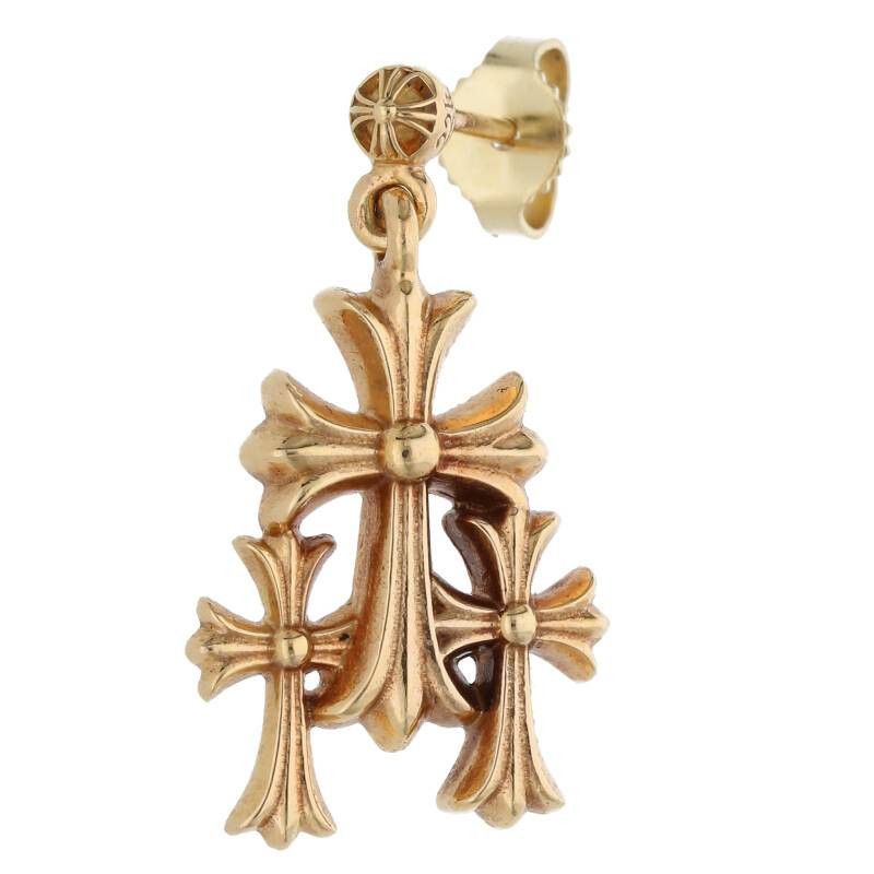 Pre-owned Chrome Hearts 3 Cross Earring In Gold