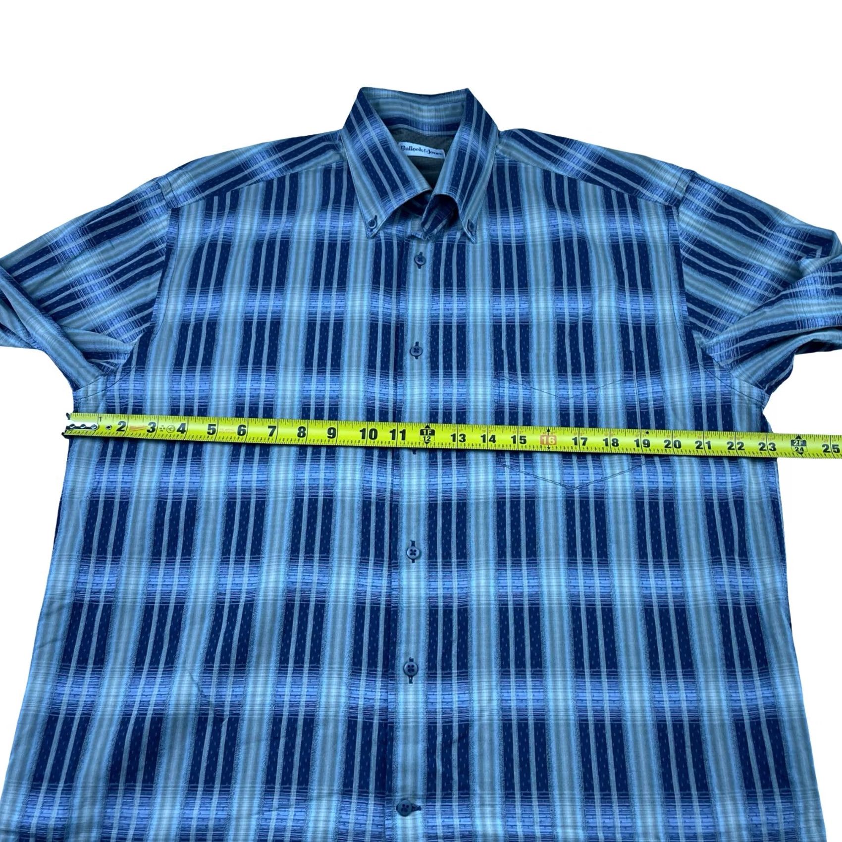 Vintage Bullock & Jones Men's Button Shirt Stripe Blue/Beige Long Sleeve Flip Cuffs Large, 100% Cotton, Button-Front, Collared, Casual, Regular Fit Size US L / EU 52-54 / 3 - 8 Thumbnail