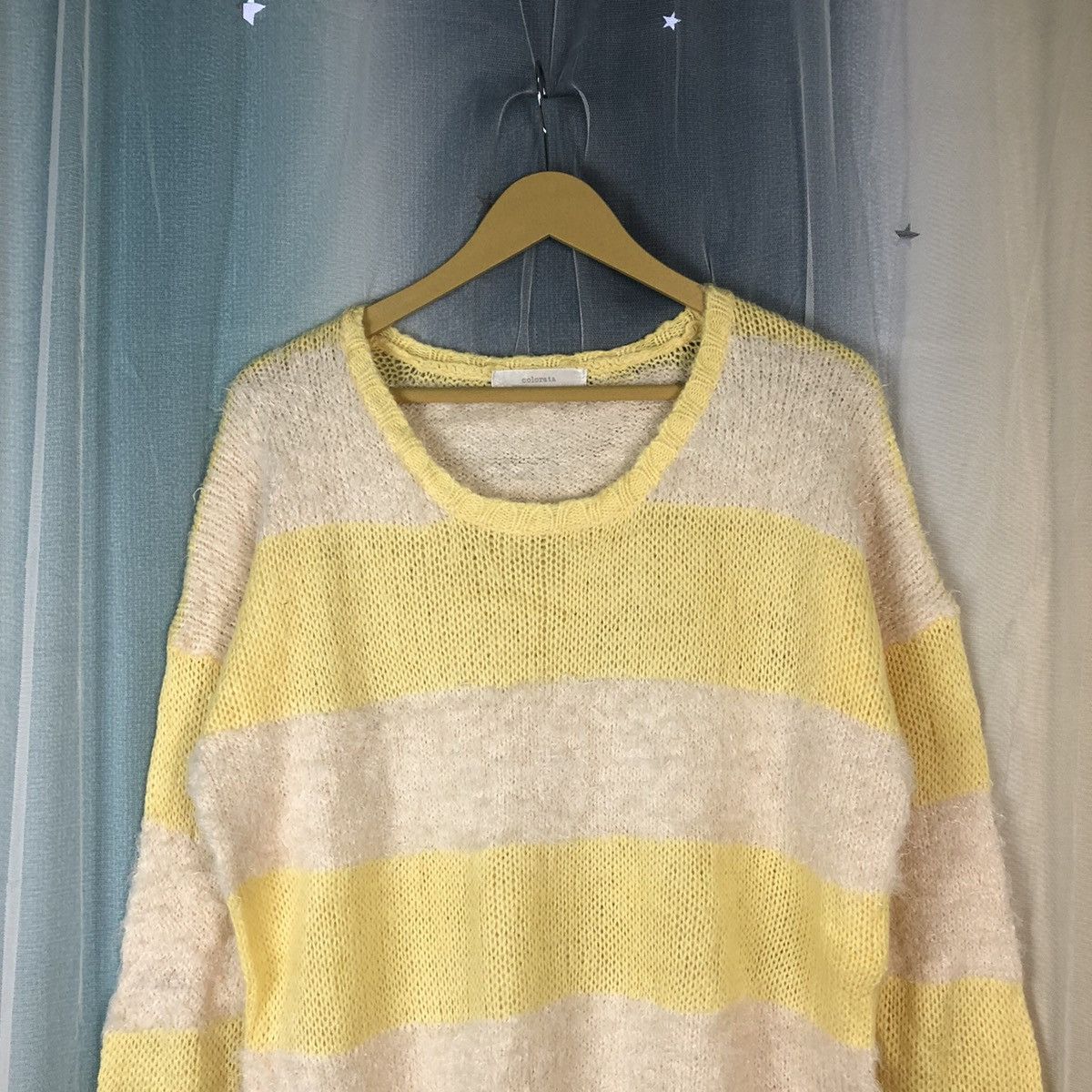 Aran Isles Knitwear × Japanese Brand × OVER THE STRiPES Oversized Colorata Yellow Stripe Mohair Knitwear #884 Size M / US 6-8 / IT 42-44 - 2 Thumbnail