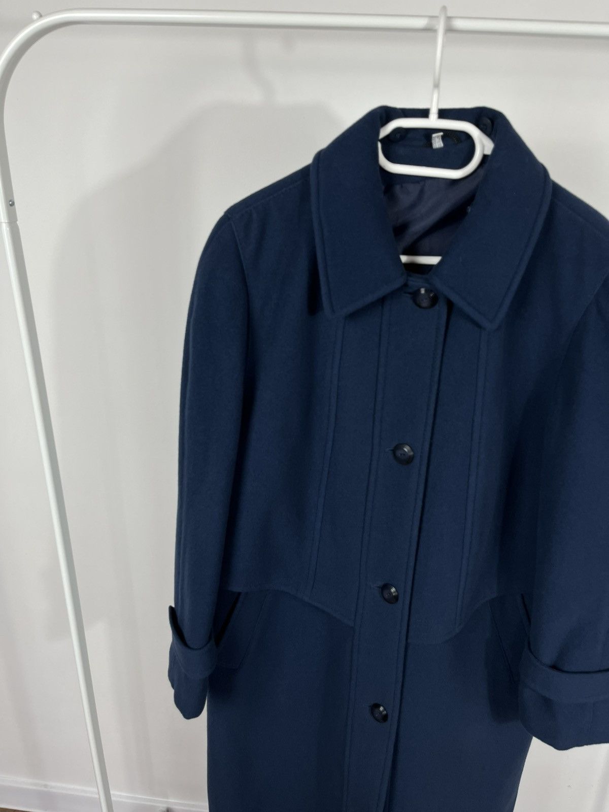 Designer Vintage Navy Wool Overcoat by Park Lane – Classic Design Size L / US 10 / IT 46 - 4 Thumbnail