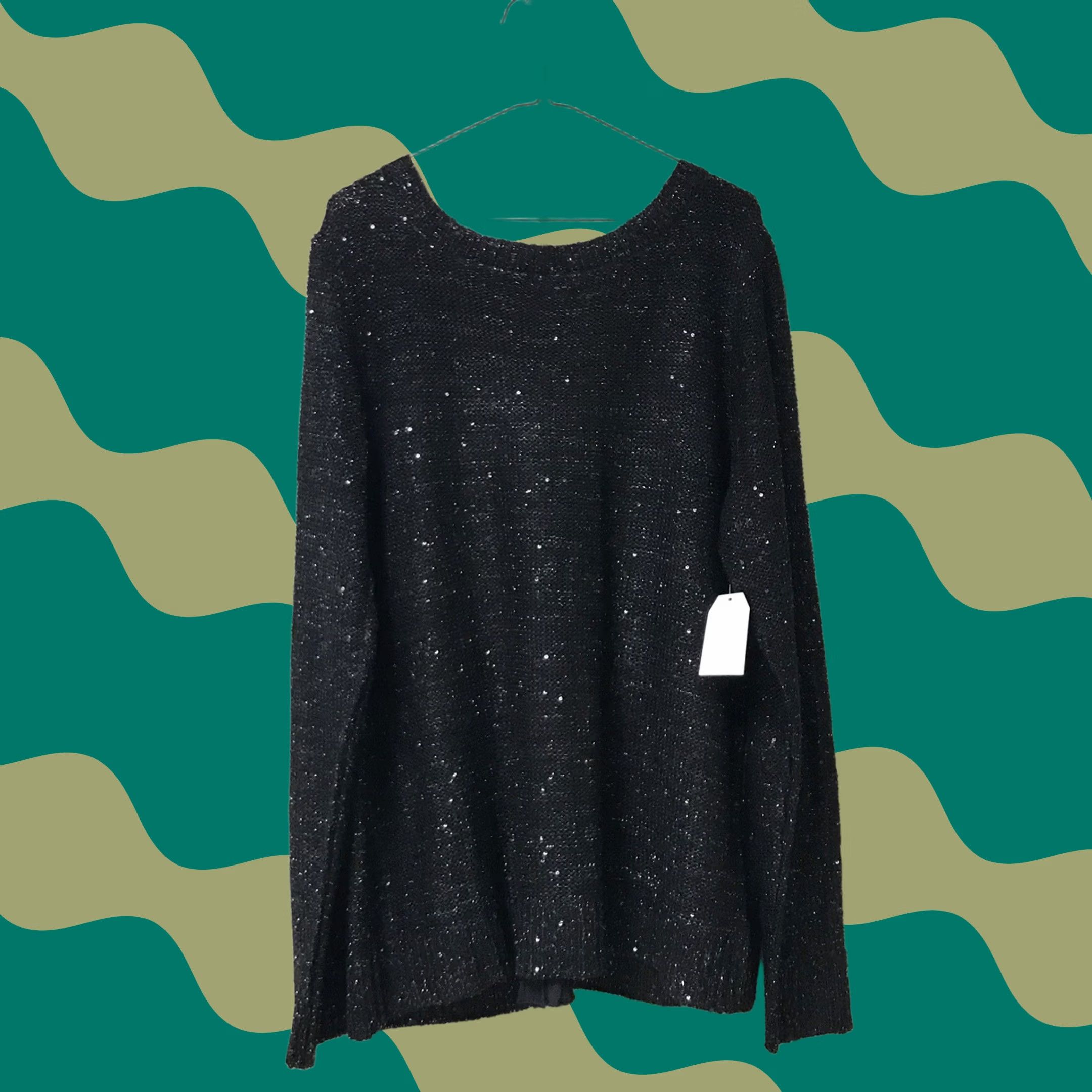 Vintage VINTAGE? No — Time And Tru Women Black Sequin Woven Knit Mixed Media Semi-Fitted Sweater XL Size XL / US 12-14 / IT 48-50 - 1 Thumbnail