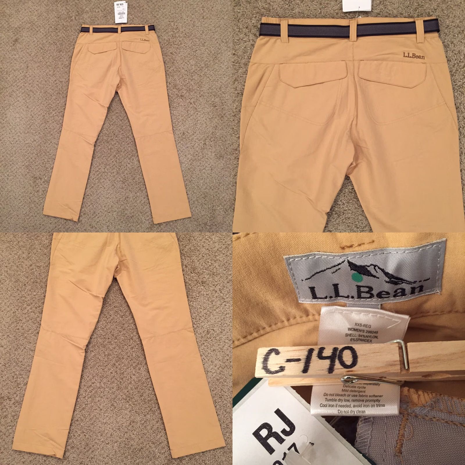Vintage LL Bean Performance Trekking Pant Womens XXS Beige Belted Pant Chino Straight 27.5in Inseam Casual Size 24" / US 00 / IT 34 - 8 Thumbnail