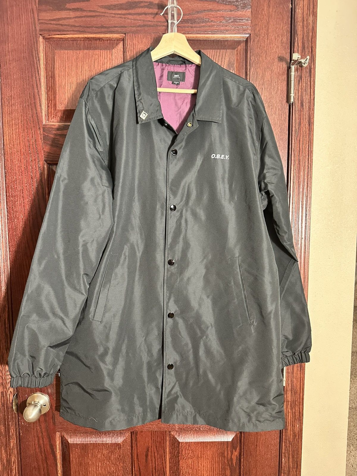Obey OBEY Clothing Coaches Jacket Black Burgundy Lined w Icon Pin Size US XL / EU 56 / 4 - 7 Thumbnail