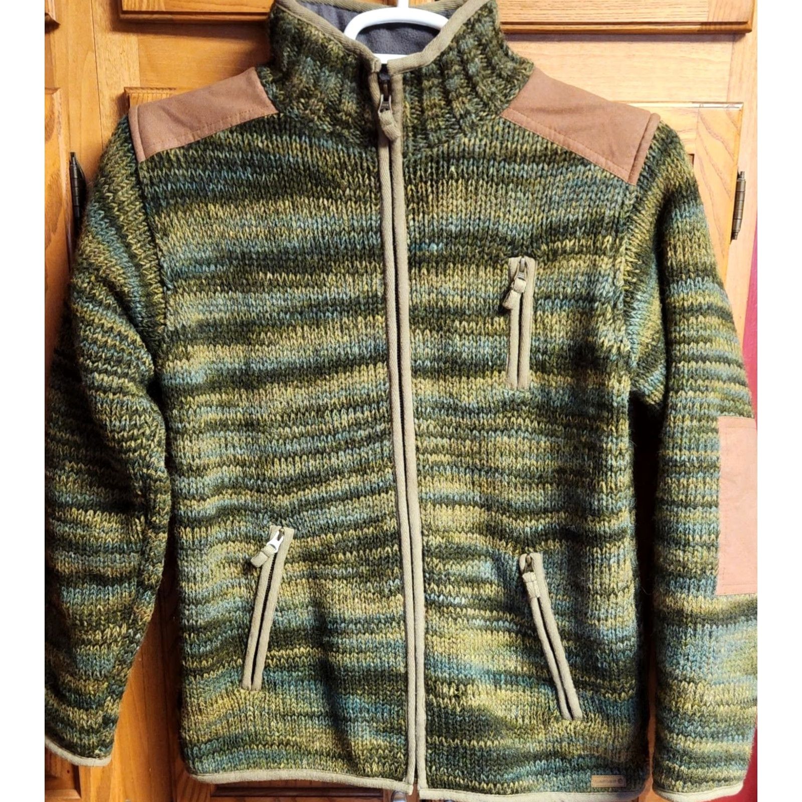 Vintage VINTAGE Laundromat Sweater Jacket Full Zip Elbow Patch 100% Wool Adult M Handknit Green, 90s, Casual, Classic Mens Size US M / EU 48-50 / 2 - 3 Thumbnail