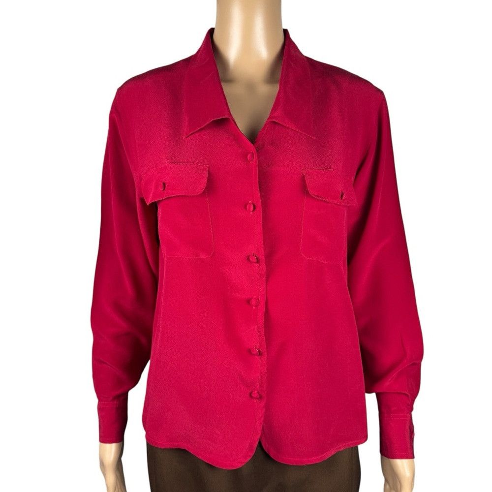 Other Vintage Blouseworks 100% Silk Red Long Sleeve Shirt Size M Size M / US 6-8 / IT 42-44 - 1 Thumbnail