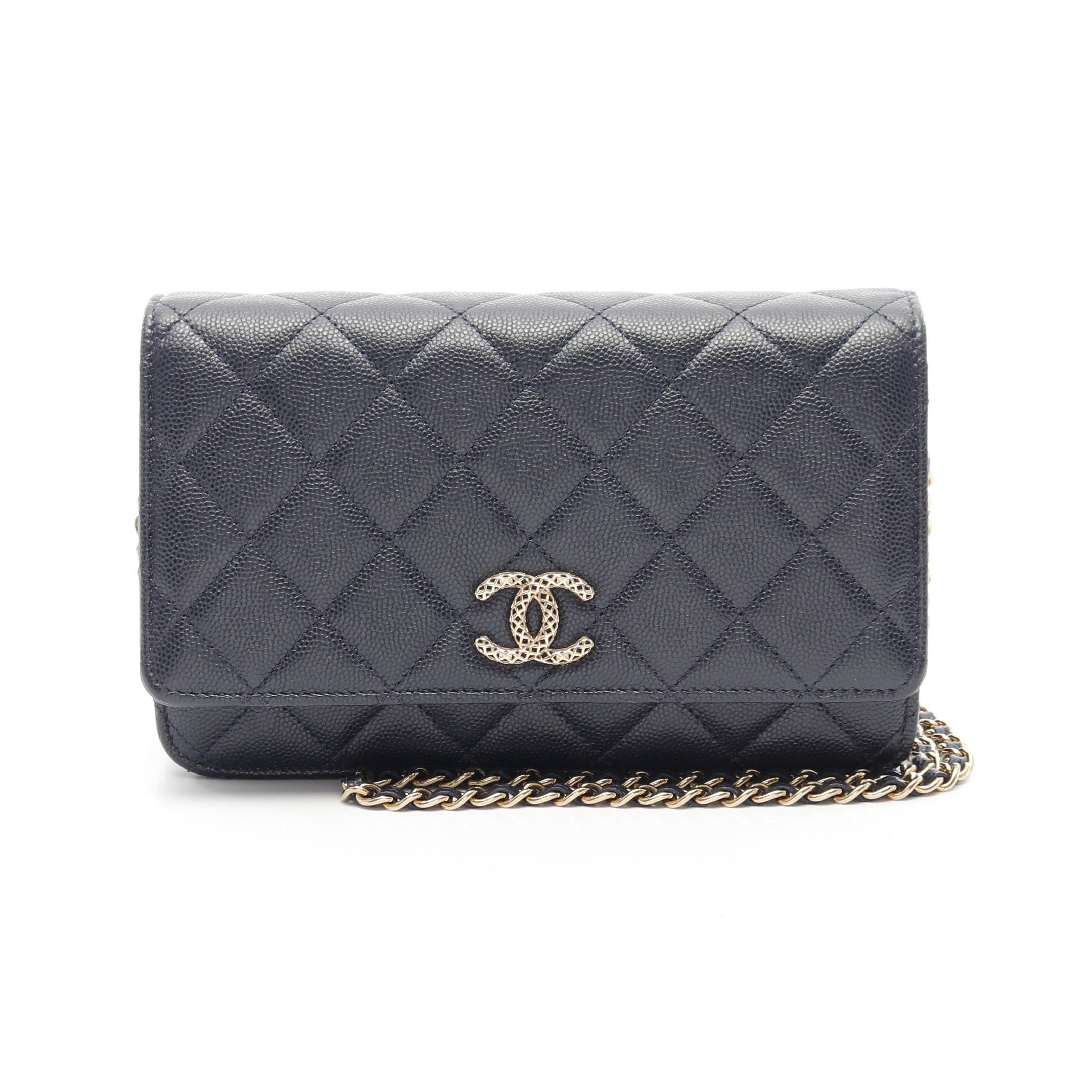 Chanel Matelasse Chain Wallet Caviar Skin Navy Gold Hardware