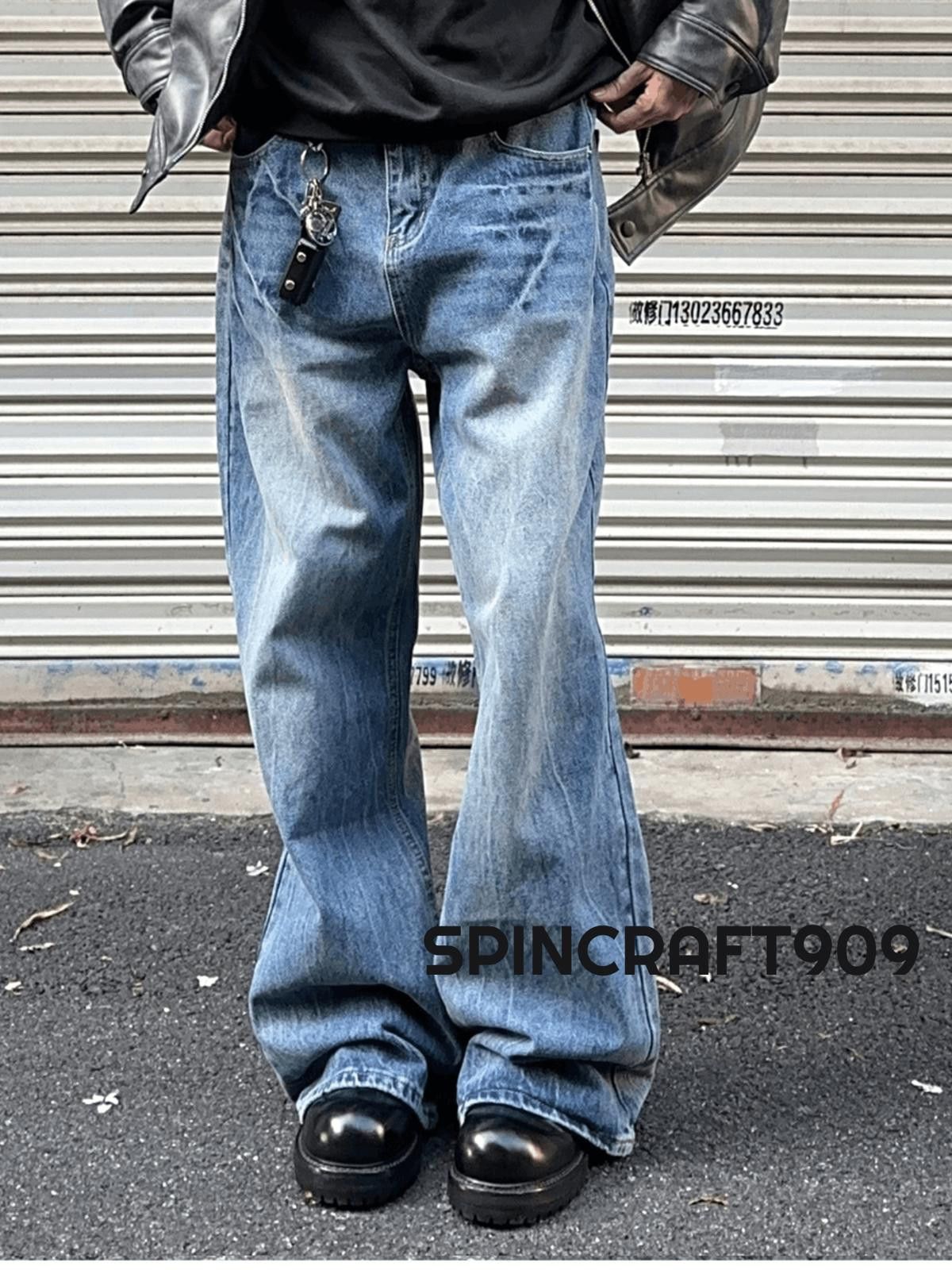 Jean Blue Washed Stacked Flare Denim Jeans Size US 32 / EU 48 - 3 Thumbnail