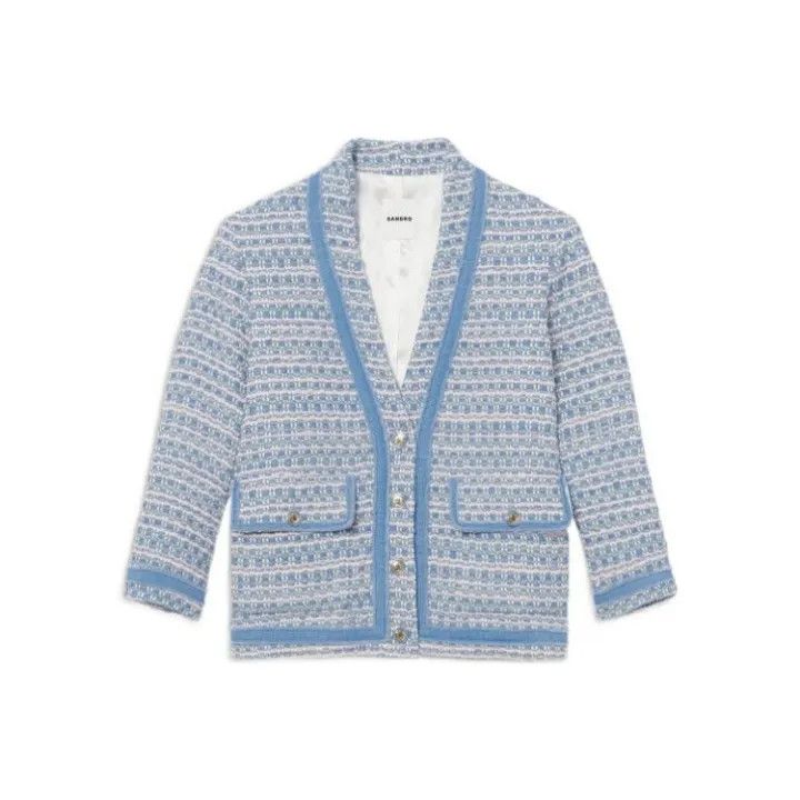 Sandro Blue Color Block V-Neck Knit Sweater 0079