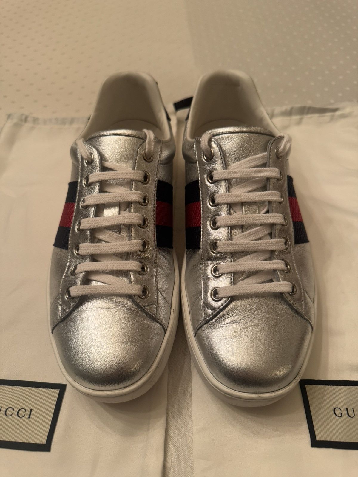 Gucci Silver Red+Blue Stripe Ace Sneaker w/ Python Size US 7.5 / EU 40-41 - 2 Thumbnail
