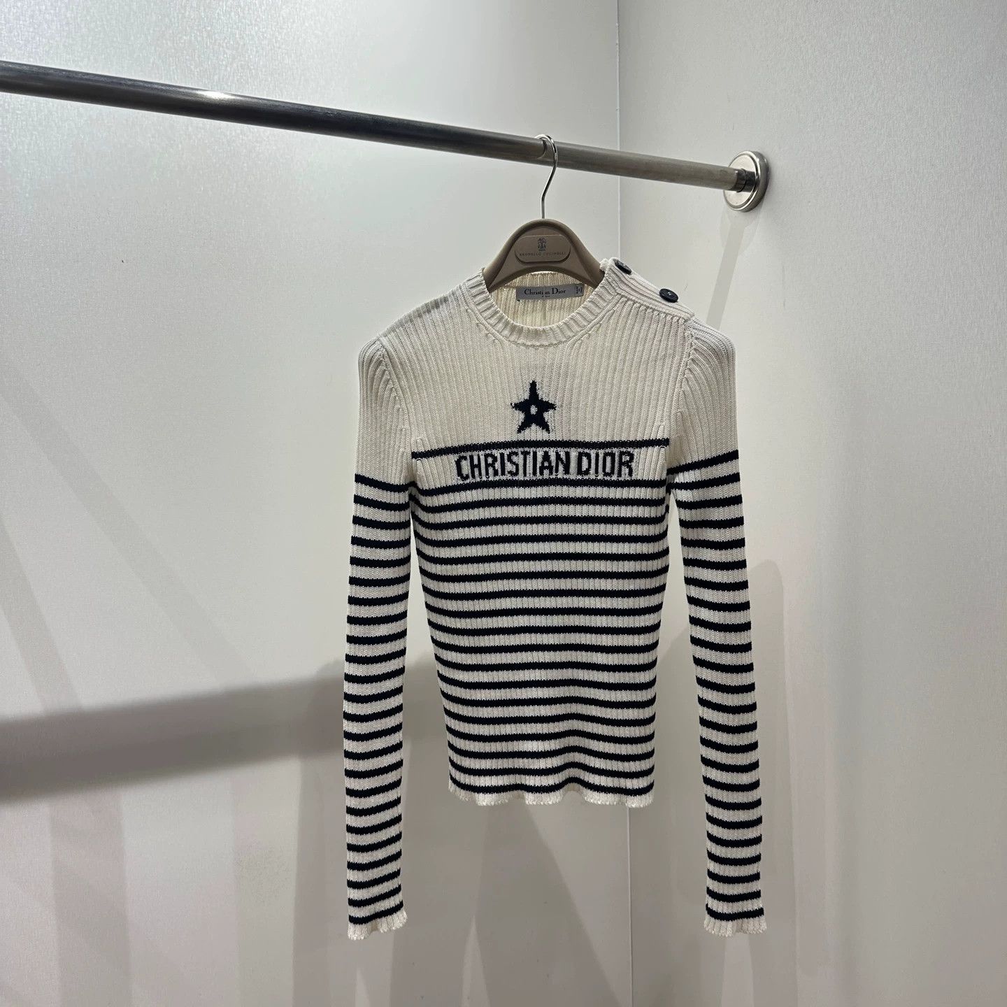 Christian Dior Monsieur Dior apr62 Star Slogan Stripe Shoulder-Tab Knit 36 Cotton Size XS / US 0-2 / IT 36-38 - 1 Thumbnail