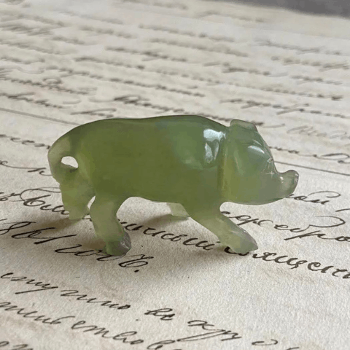Vintage Vintage Miniature Figure Hand Carved Nephrite Jade Pig Size ONE SIZE - 2 Thumbnail